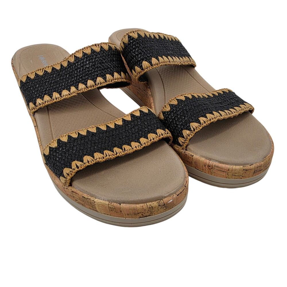 NWOT Life Stride X BZees Black Resort Platform Cork Wedge Slip On Sandals Size 9